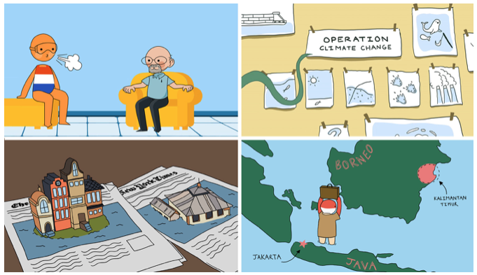 Stills from several animated videos Richter and his team created to explain the risks of climate change.