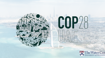 COP28 logo with Dubai in background